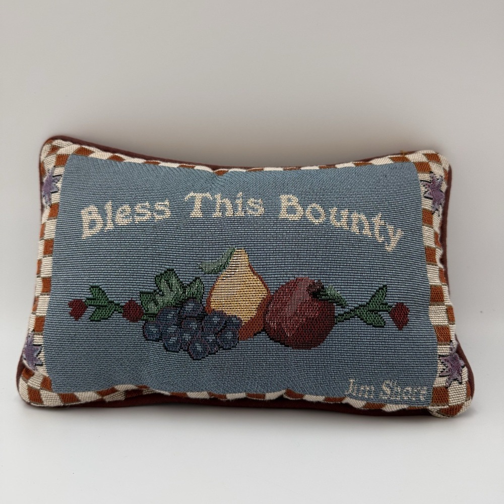 Vintage Jim Shore Throw Tapestry Pillow Bless This Bounty Cottage Fruit Clean